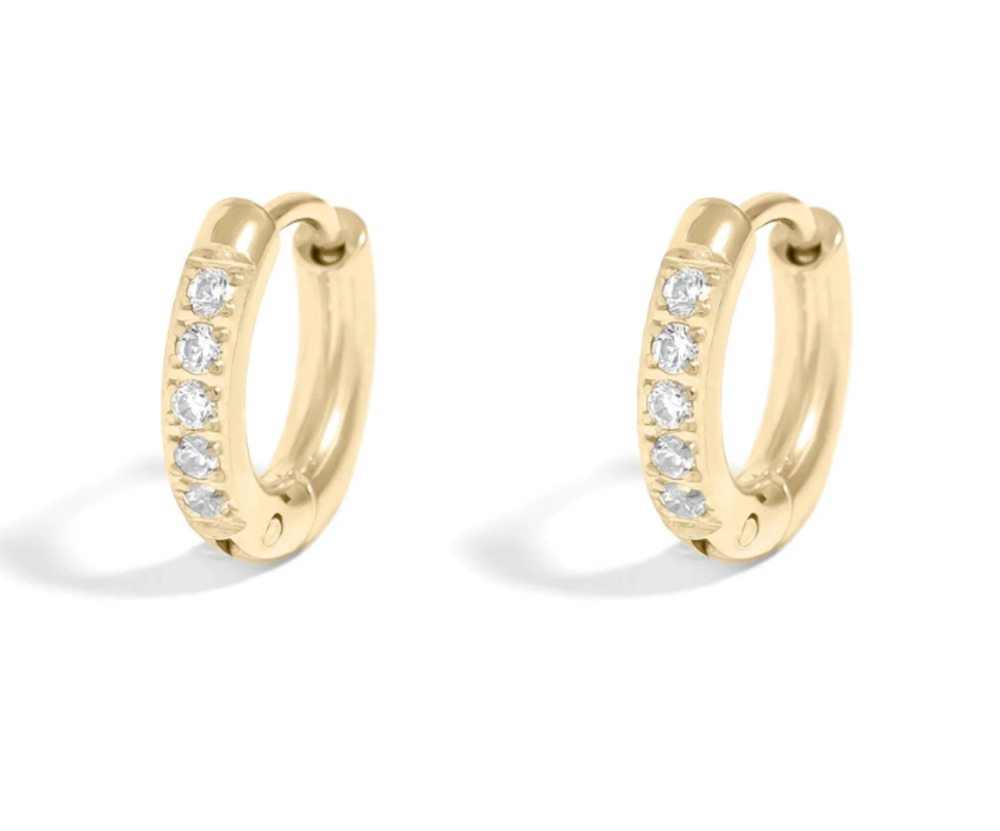 14K Gold Filled PLUS CZ Stone Huggie Earrings Tiny